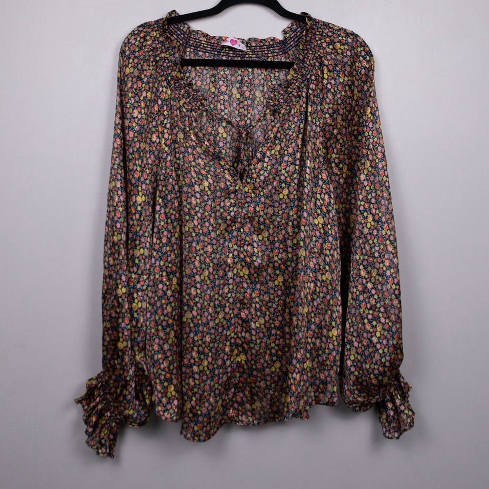 Buddy Love Mandy sheer floral long sleeve shirt-M